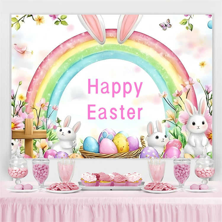 Backdrop Easter Bunny Rainbow Dreamy Personalized Backdrop GQ3-212