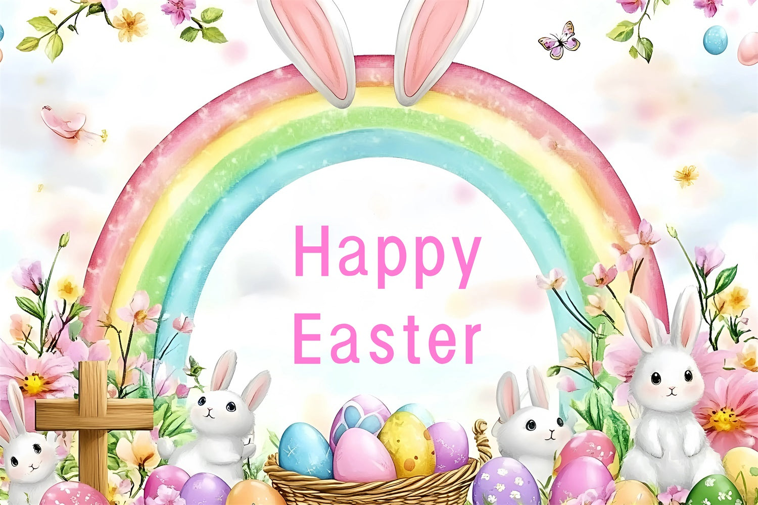 Backdrop Easter Bunny Rainbow Dreamy Personalized Backdrop GQ3-212