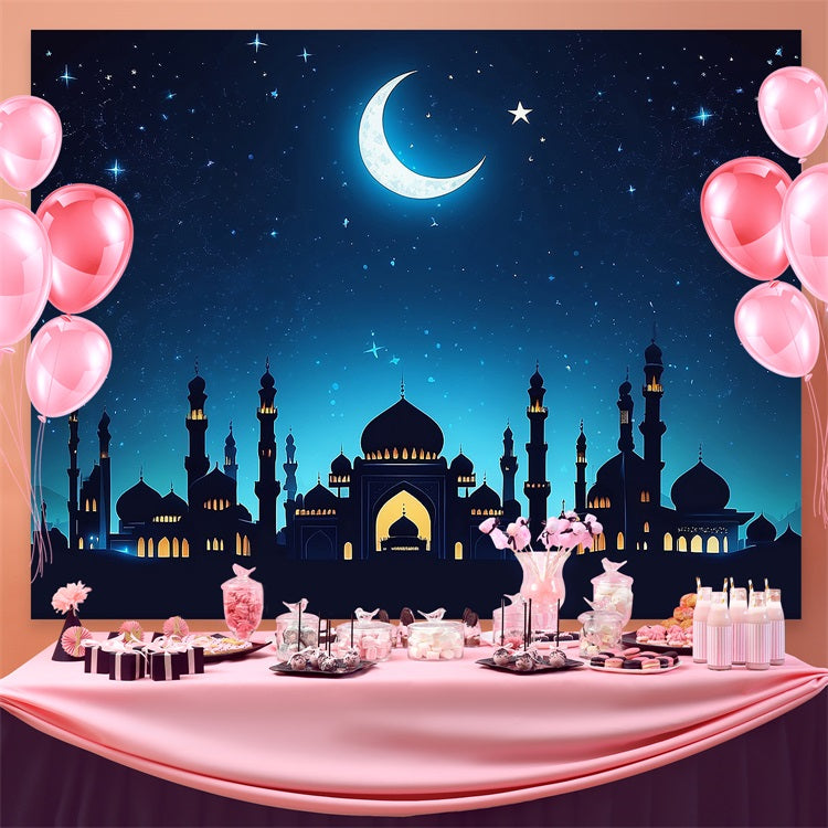 Ramadan Mubarak Backdrop Glowing Palace Crescent Backdrop GQ3-22
