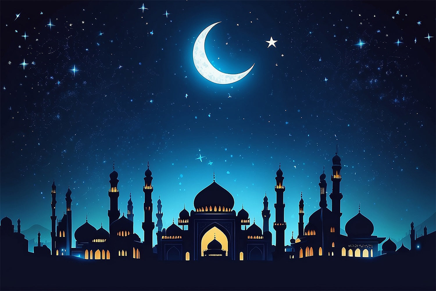 Ramadan Mubarak Backdrop Glowing Palace Crescent Backdrop GQ3-22