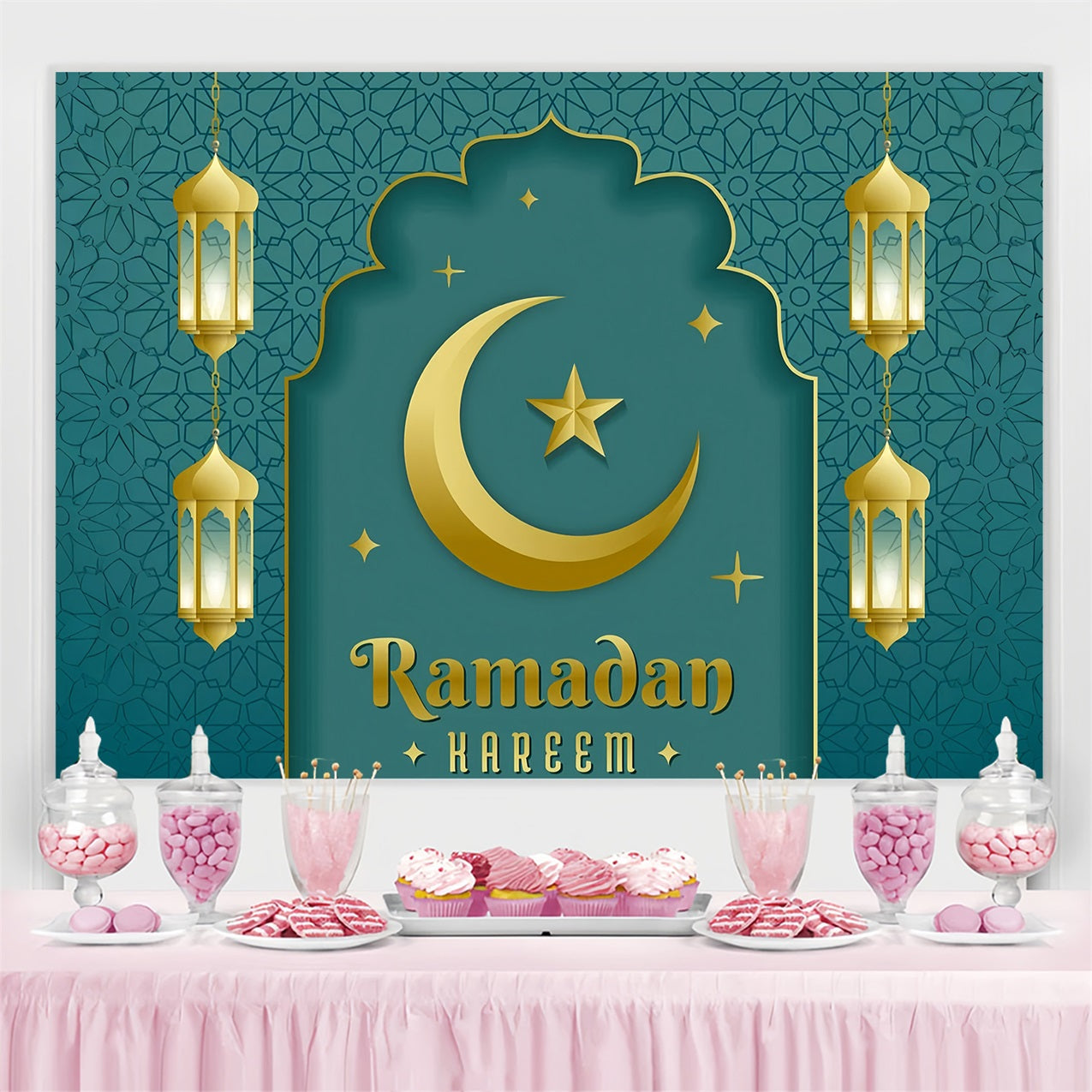 Ramadan Backdrops Elegant Archway Crescent Lantern Backdrop GQ3-23