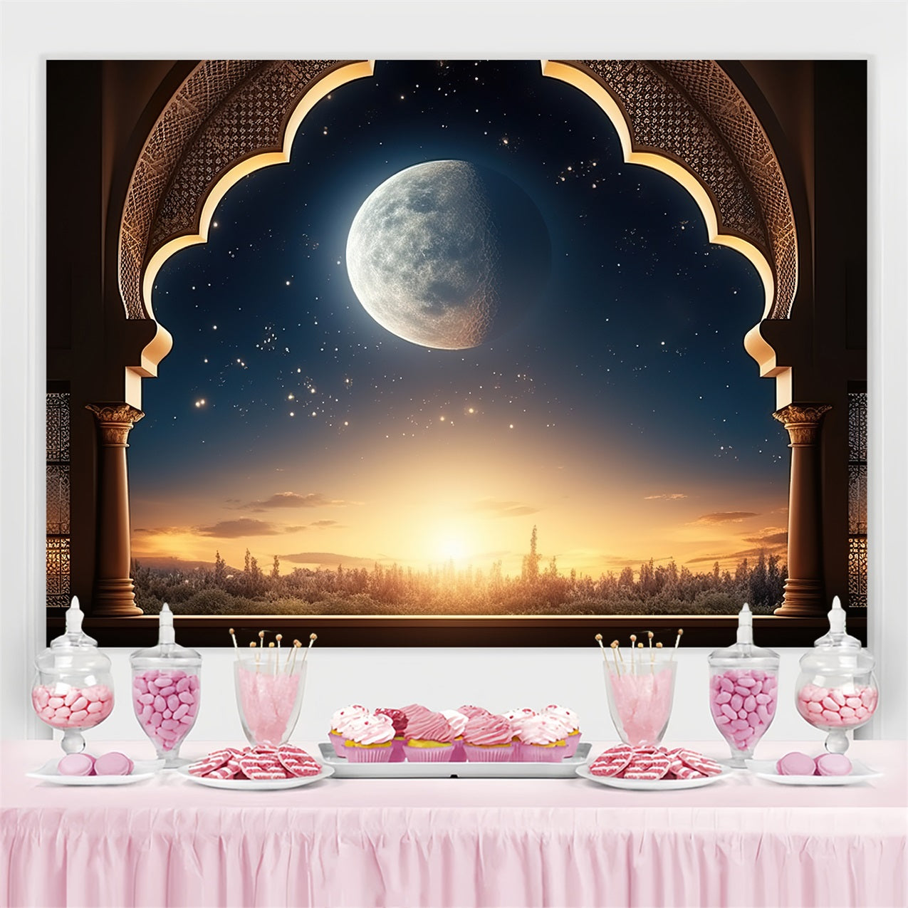Ramadan Backdrops Majestic Moonlit Archway Backdrop GQ3-25