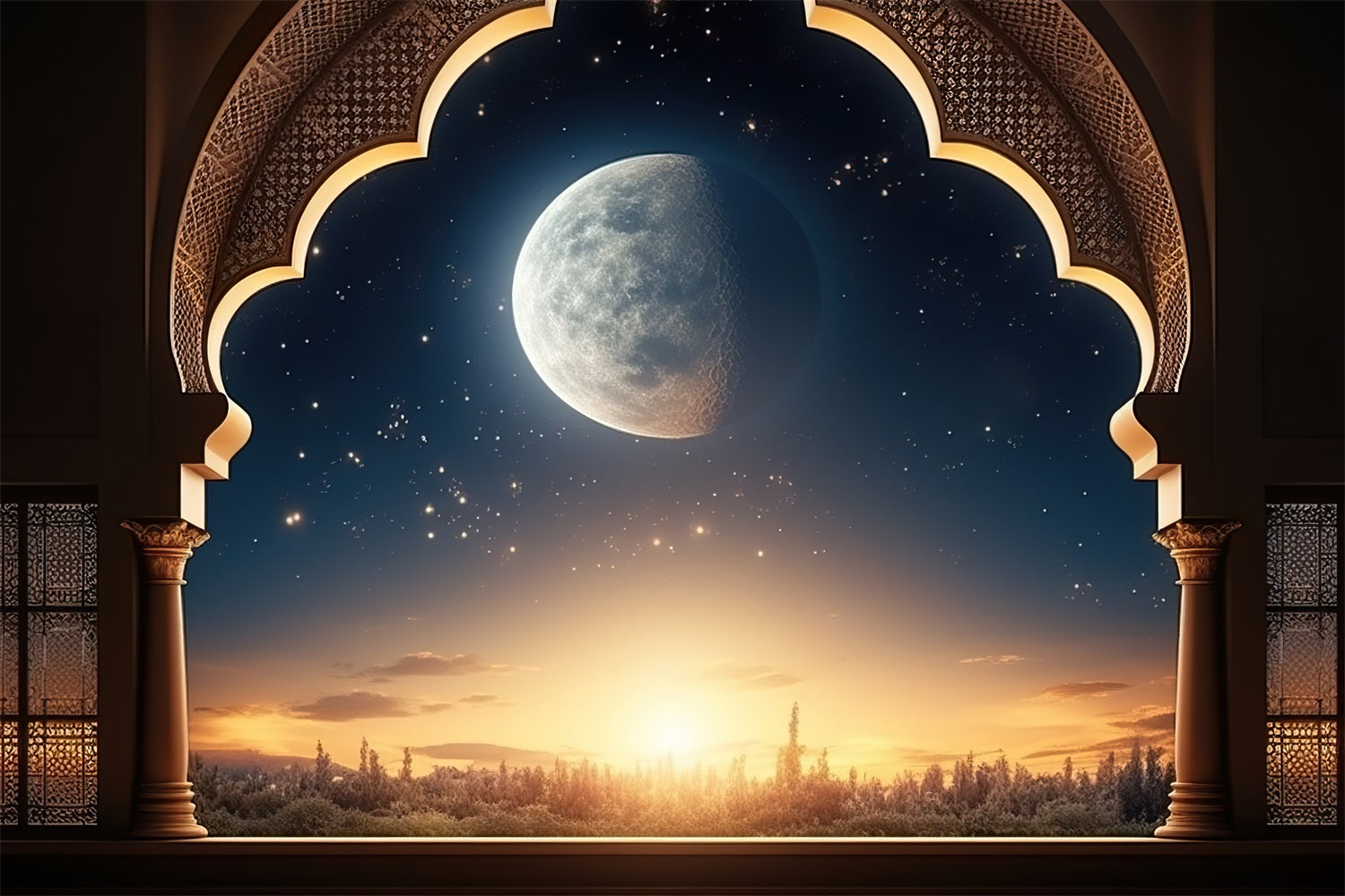 Ramadan Backdrops Majestic Moonlit Archway Backdrop GQ3-25