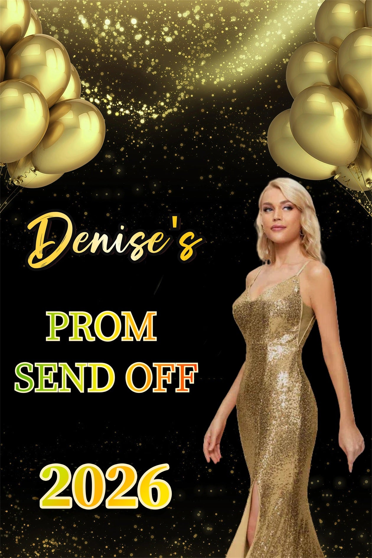 Prom 2026 Backdrop Classy Gold Dress Graduation Party Customized Backdrop GQ3-252