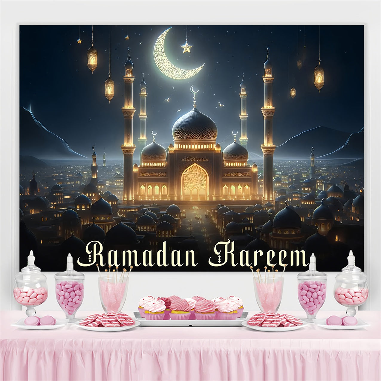 Ramadan Backdrops Starry Night Mosque Backdrop GQ3-26