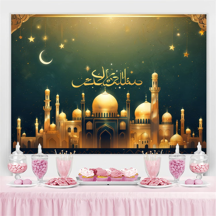 Ramadan Backdrops Golden Crescent Over Mosque Backdrop GQ3-27