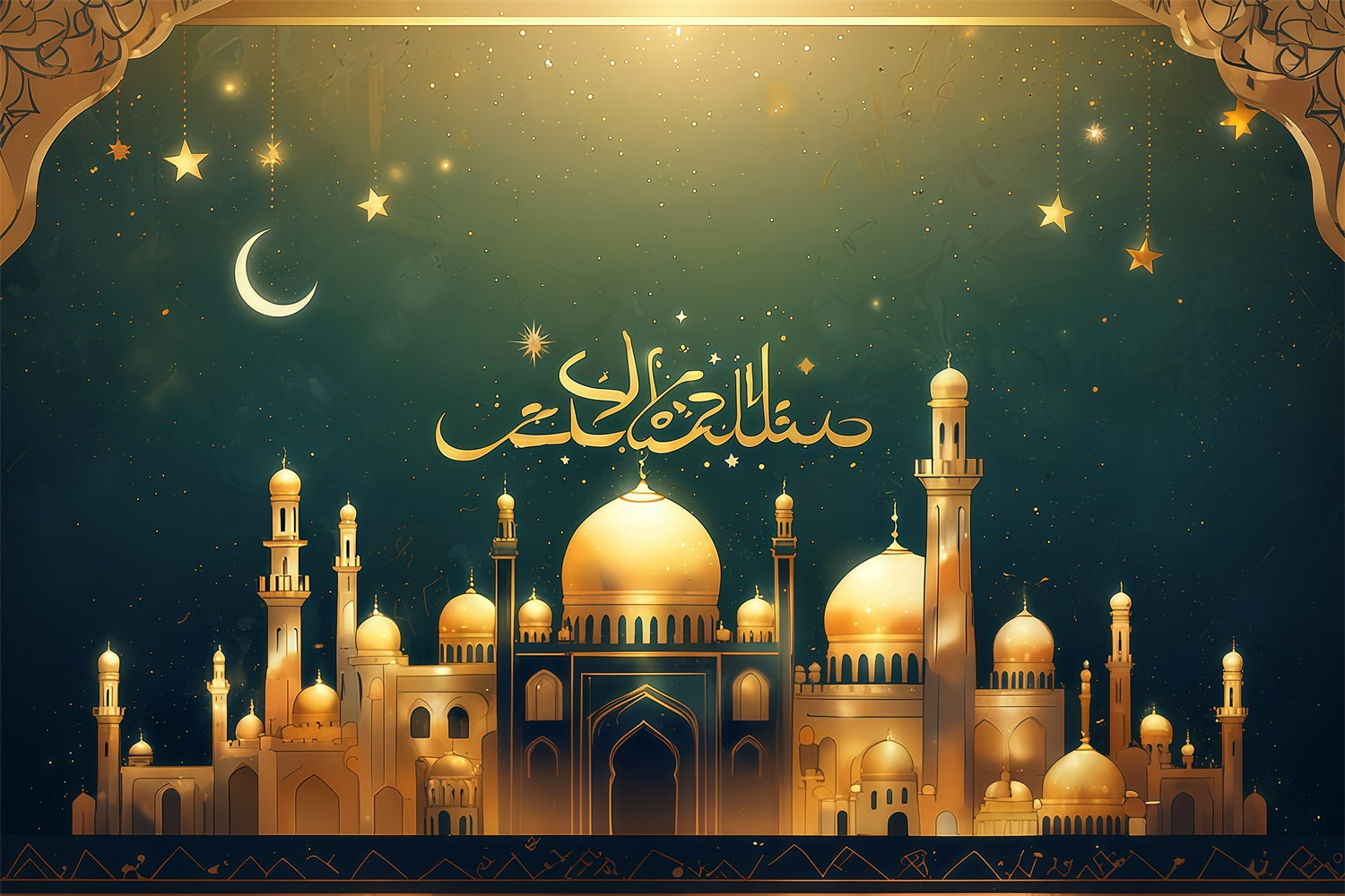 Ramadan Backdrops Golden Crescent Over Mosque Backdrop GQ3-27