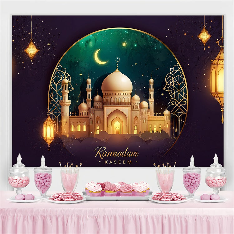 Ramadan Backdrops Crescent Golden Frame Mosque Backdrop GQ3-28
