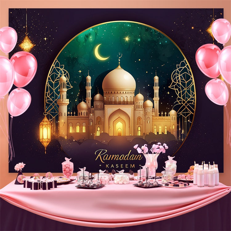 Ramadan Backdrops Crescent Golden Frame Mosque Backdrop GQ3-28