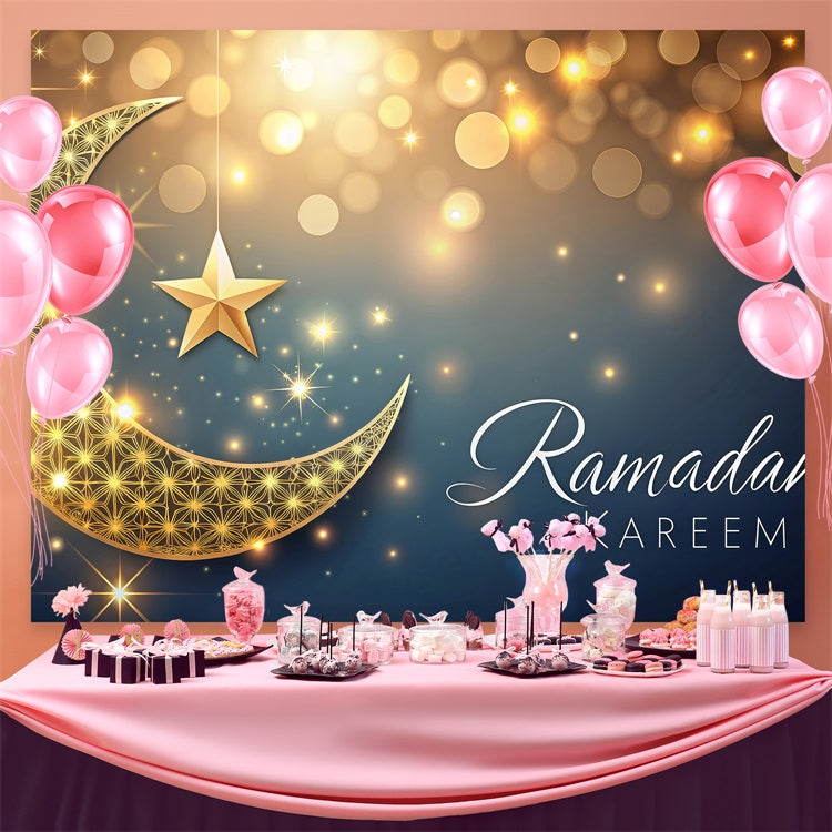 Ramadan Backdrops Golden Crescent Sparkling Stars Backdrop GQ3-29