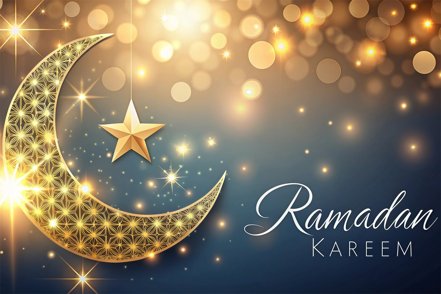 Ramadan Backdrops Golden Crescent Sparkling Stars Backdrop GQ3-29