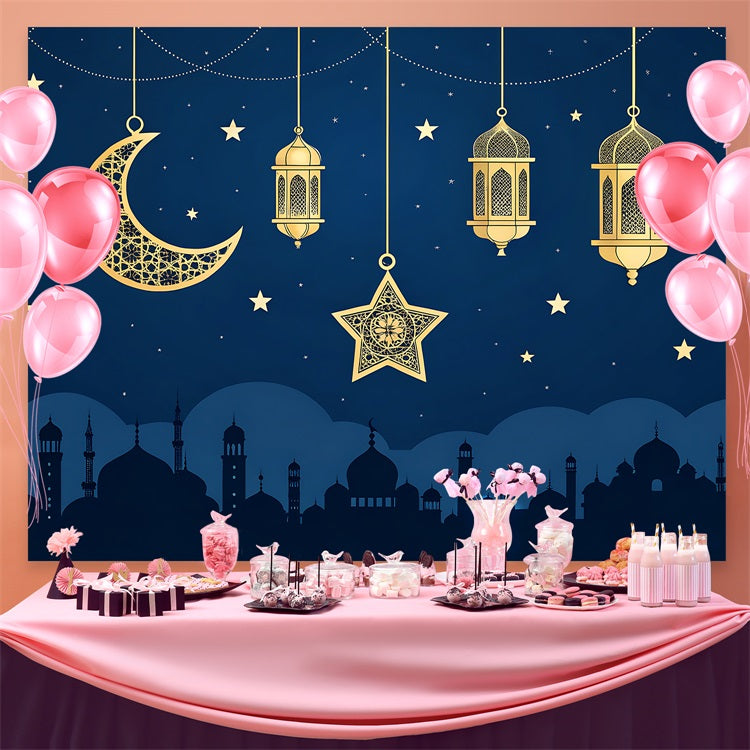 Ramadan Backdrops Golden Crescent Lantern Night Backdrop GQ3-33