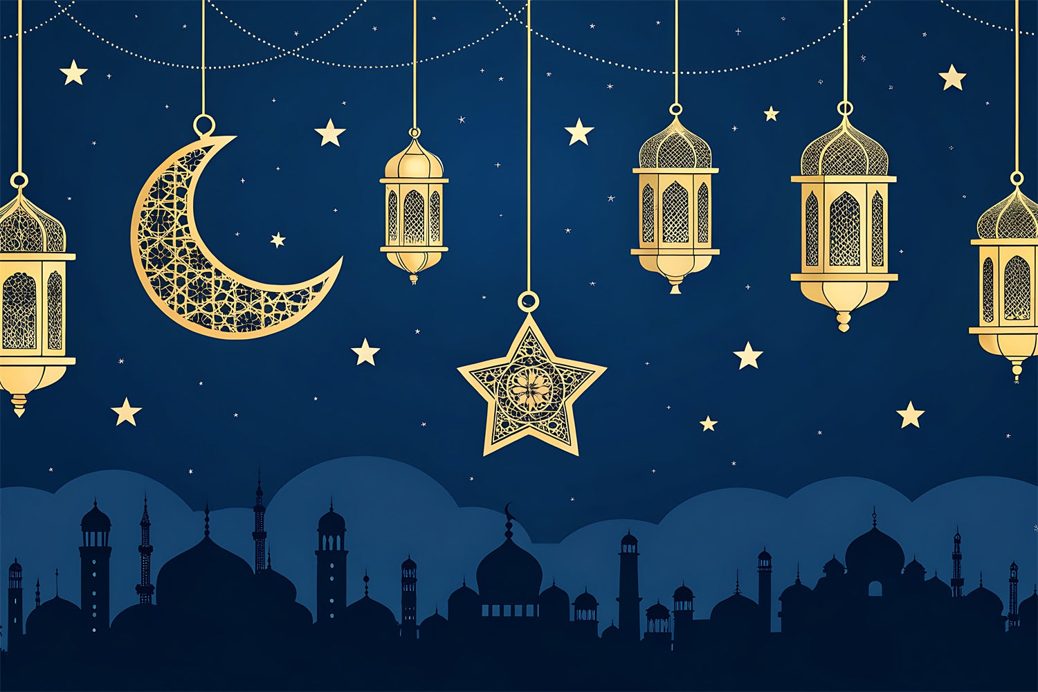 Ramadan Backdrops Golden Crescent Lantern Night Backdrop GQ3-33