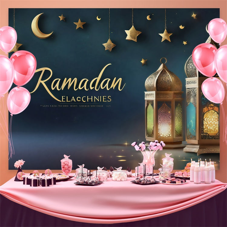 Ramadan Mubarak Backdrop Royal Lanterns Crescent Backdrop GQ3-34