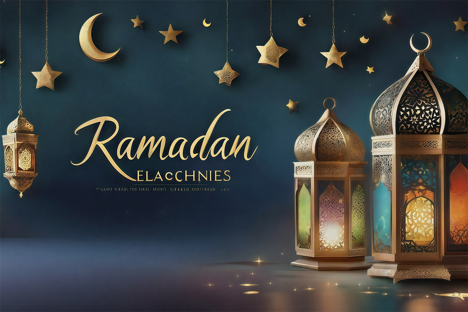 Ramadan Mubarak Backdrop Royal Lanterns Crescent Backdrop GQ3-34