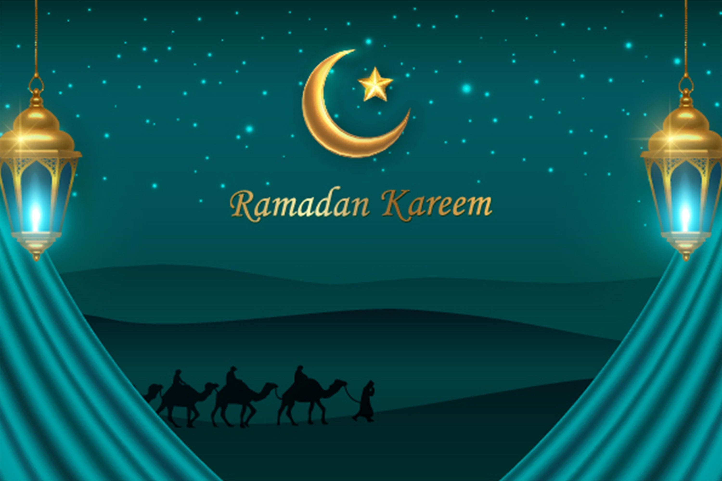 Ramadan Mubarak Backdrop Starry Night Desert Camels Backdrop GQ3-36