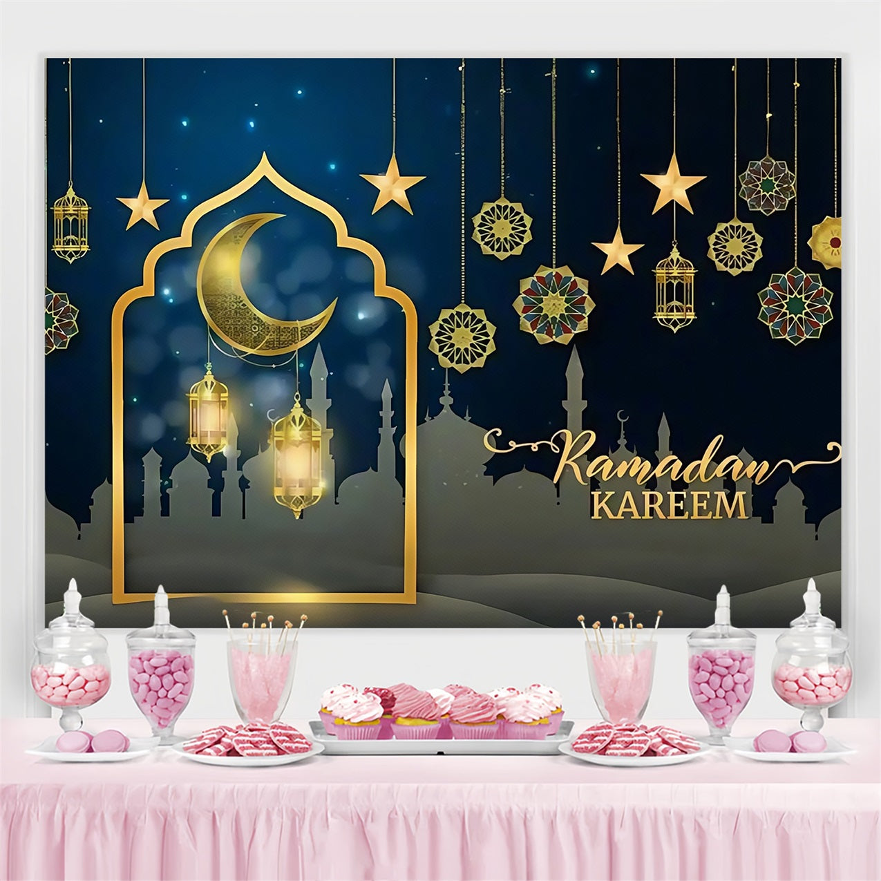 Ramadan Mubarak Backdrop Hanging Ornaments Crescent Backdrop GQ3-38