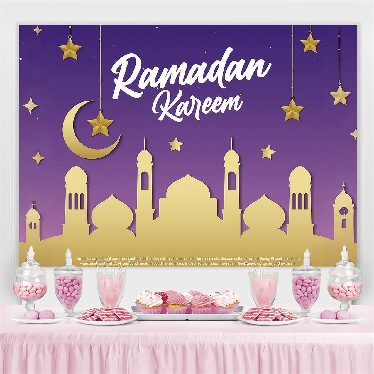 Ramadan Backdrops Purple Twilight Crescent Celebration Backdrop GQ3-39