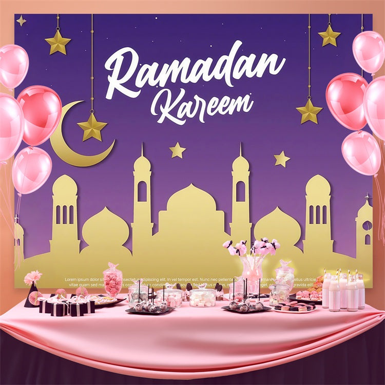 Ramadan Backdrops Purple Twilight Crescent Celebration Backdrop GQ3-39