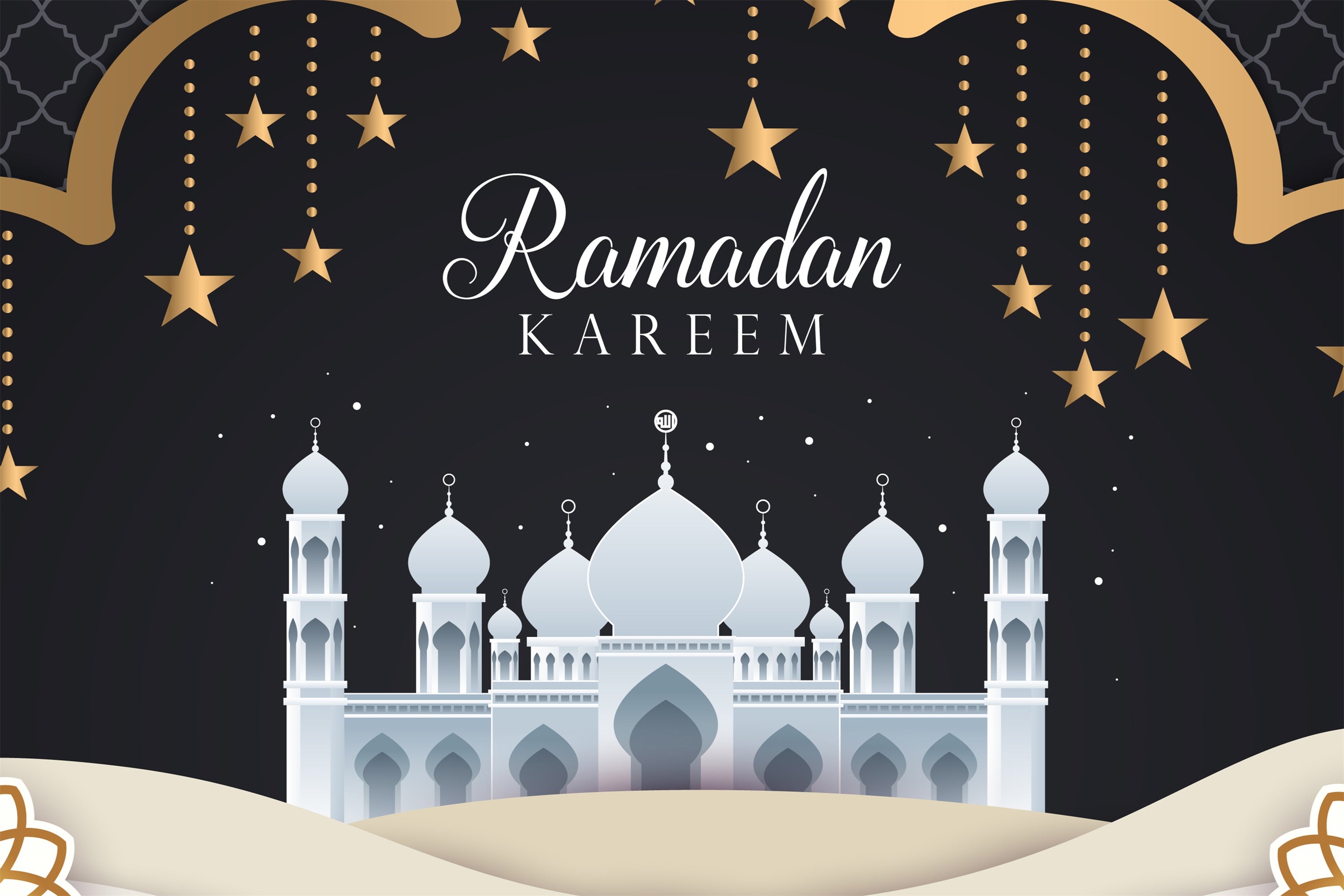 Ramadan Mubarak Backdrop White Mosque Night Backdrop GQ3-40