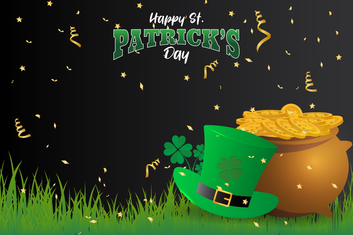 St Patricks Day Photo Backdrop Gold Pot Shamrock Party Backdrop GQ3-43