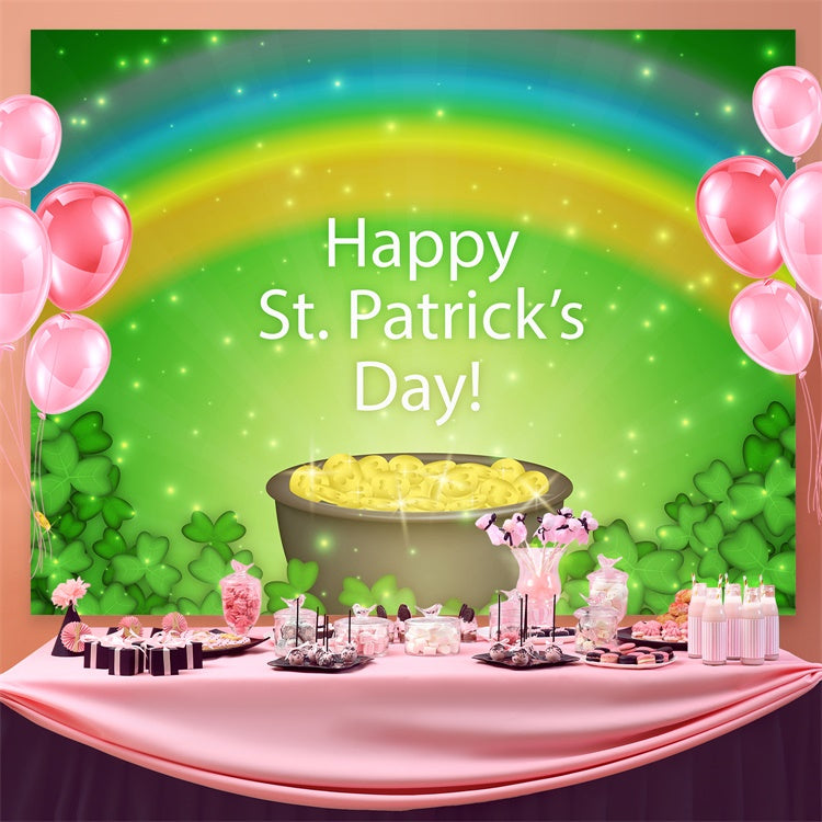 St Patricks Day Backdrop Golden Pot Rainbow Shamrock Backdrop GQ3-44