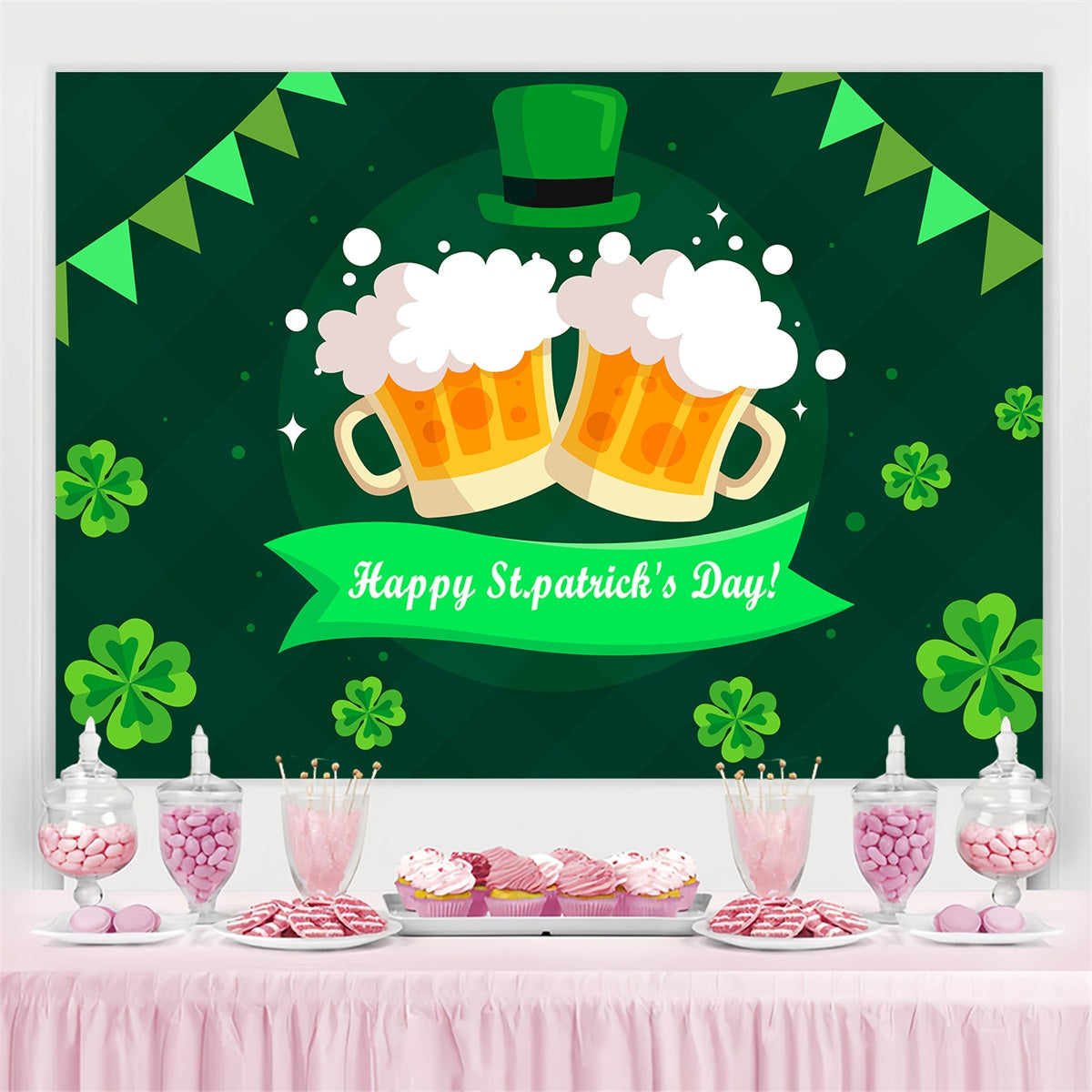 St Patrick's Photo Backdrop Frothy Beer Festive Cheers Backdrop GQ3-45