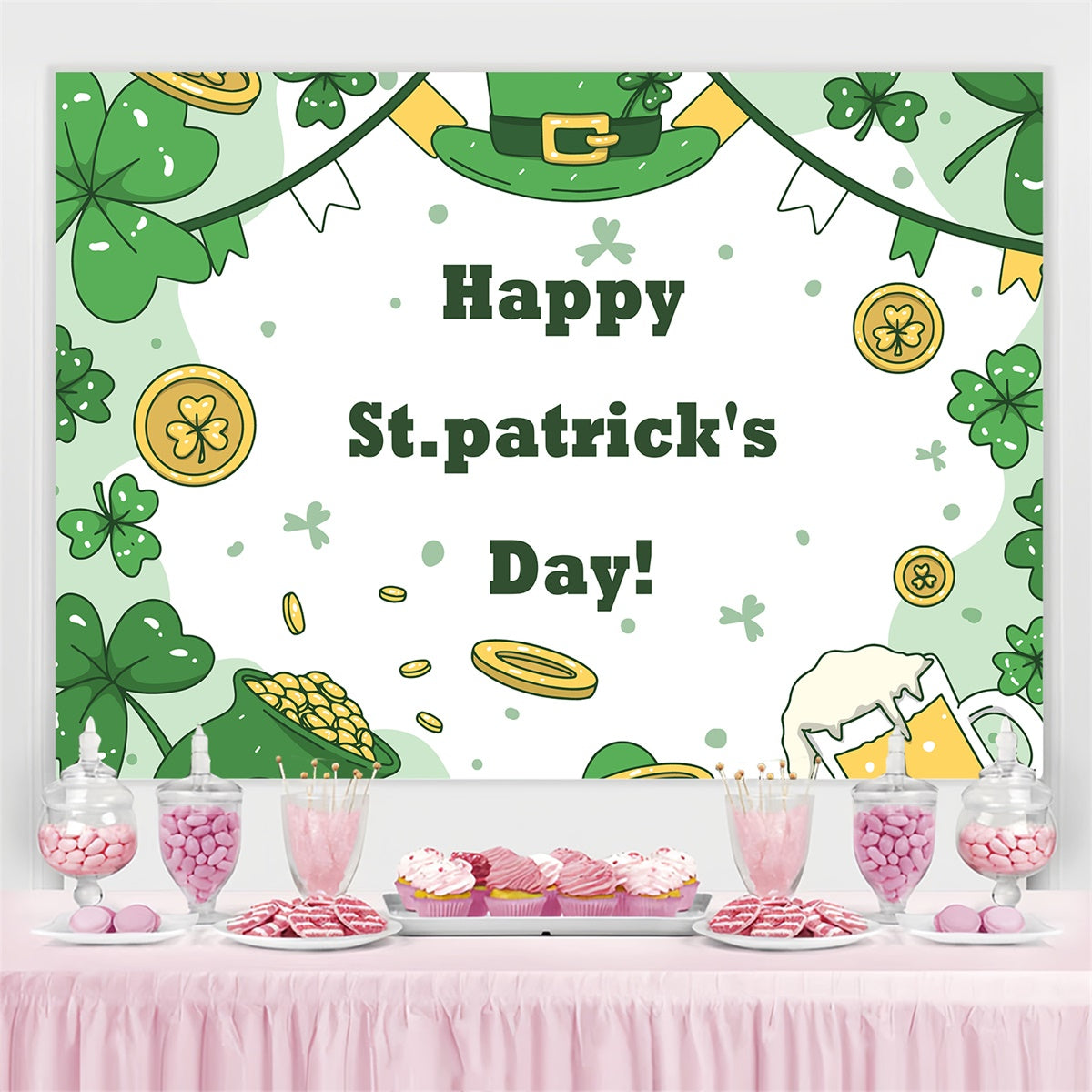 St Patrick's Day Backdrop Beer Gold Coins Celebration Backdrop GQ3-46