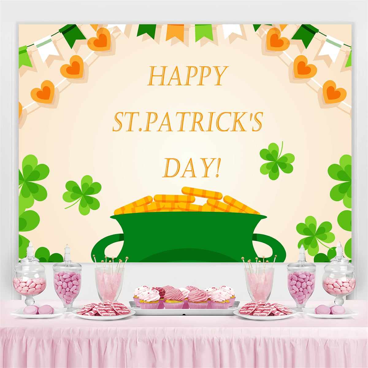 St Patricks Day Backdrops Green Luck Pot Charm Banner Backdrop GQ3-48