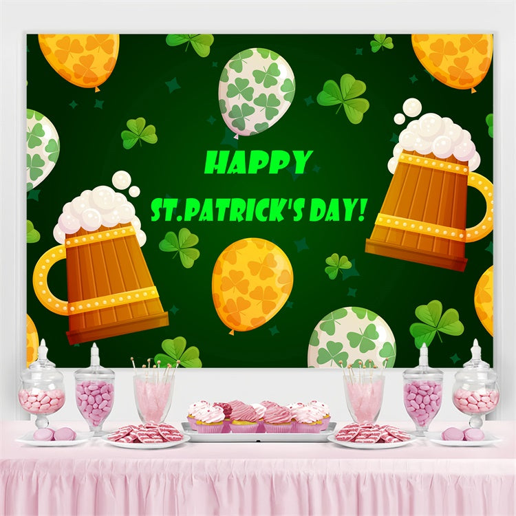 St Patrick's Photo Backdrop Green Beer Party Balloons Backdrop GQ3-50