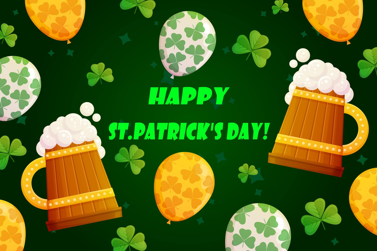 St Patrick's Photo Backdrop Green Beer Party Balloons Backdrop GQ3-50