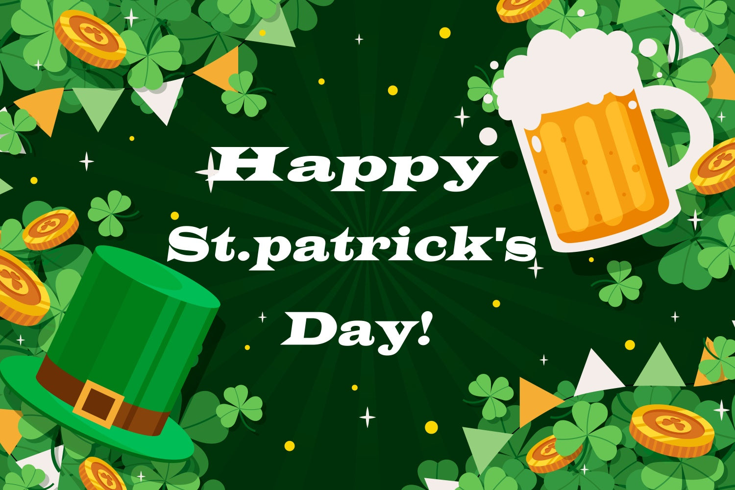 St Patrick's Day Photo Backdrop Hat Clover Coins Cheers Backdrop GQ3-51