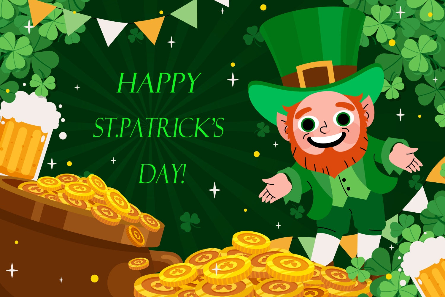 St Patrick Backdrop Gold Coins Festive Leprechaun Backdrop GQ3-52