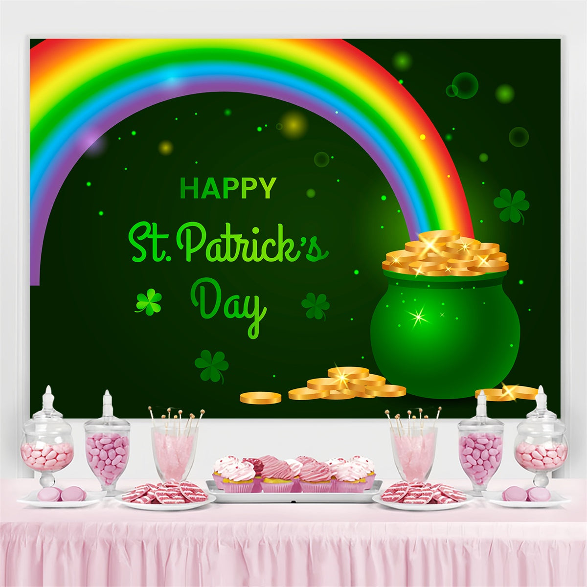 St Patrick's Day Photo Backdrop Rainbow Gold Pot Magic Backdrop GQ3-54