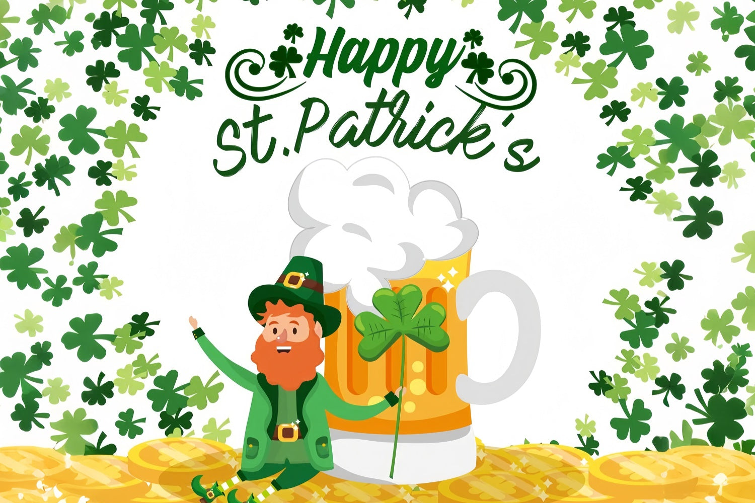St Patricks Day Photo Backdrop Golden Coins Lucky Beer Backdrop GQ3-55