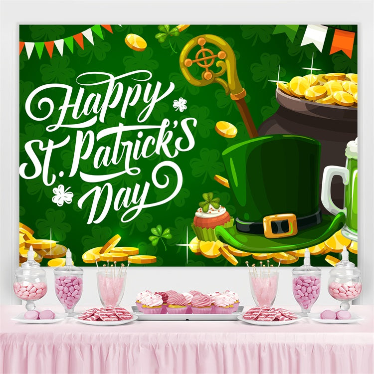 St Patrick's Photo Backdrop Lucky Hat Coins Festive Backdrop GQ3-56