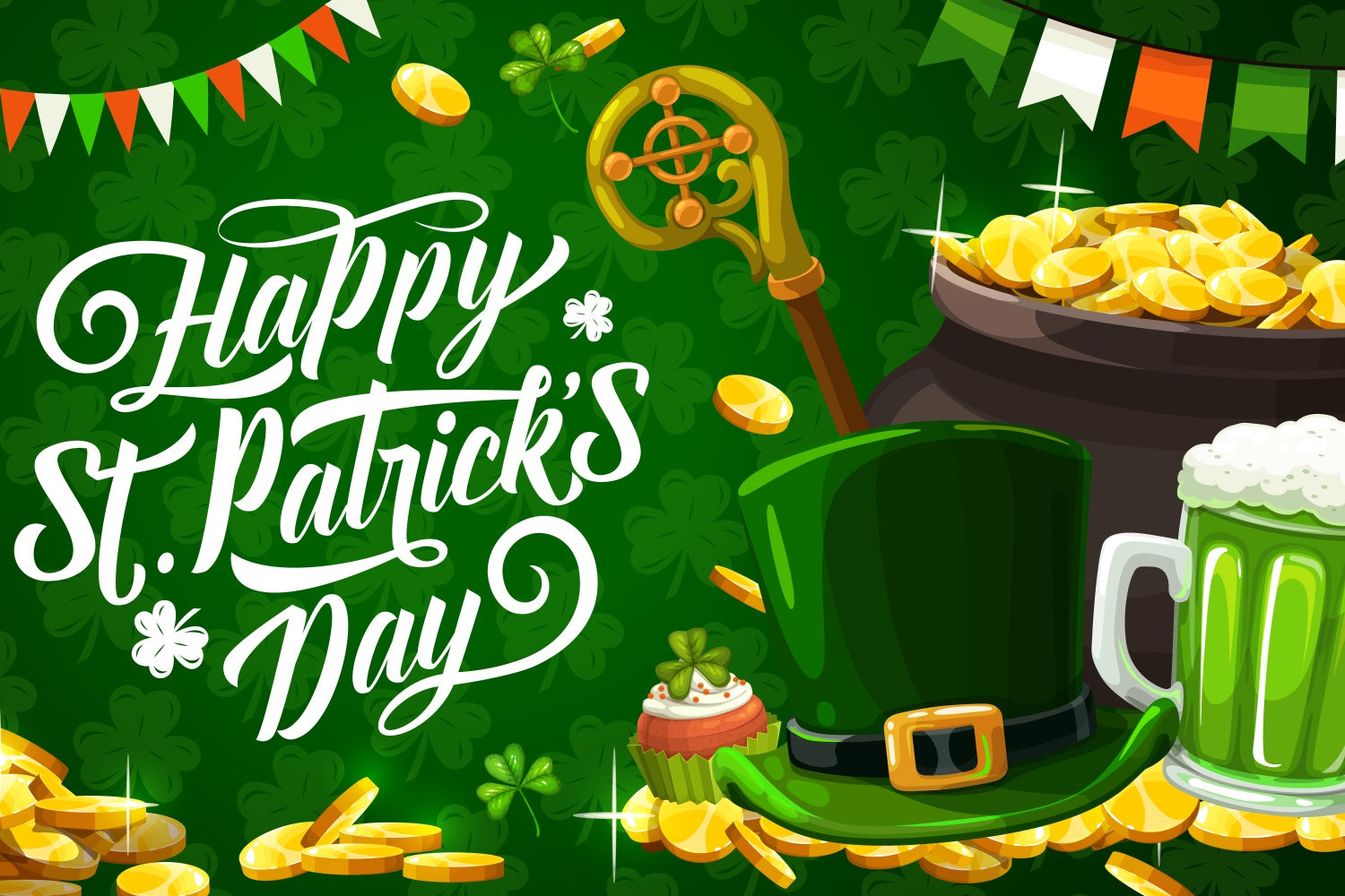 St Patrick's Photo Backdrop Lucky Hat Coins Festive Backdrop GQ3-56
