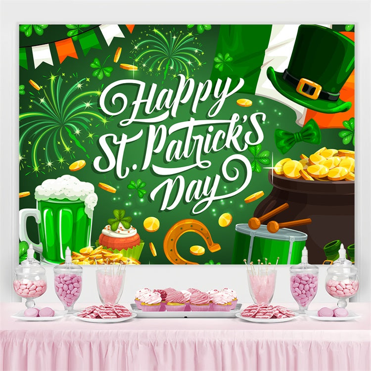 St Patrick Backdrop Shamrock Fireworks Celebration Backdrop GQ3-57