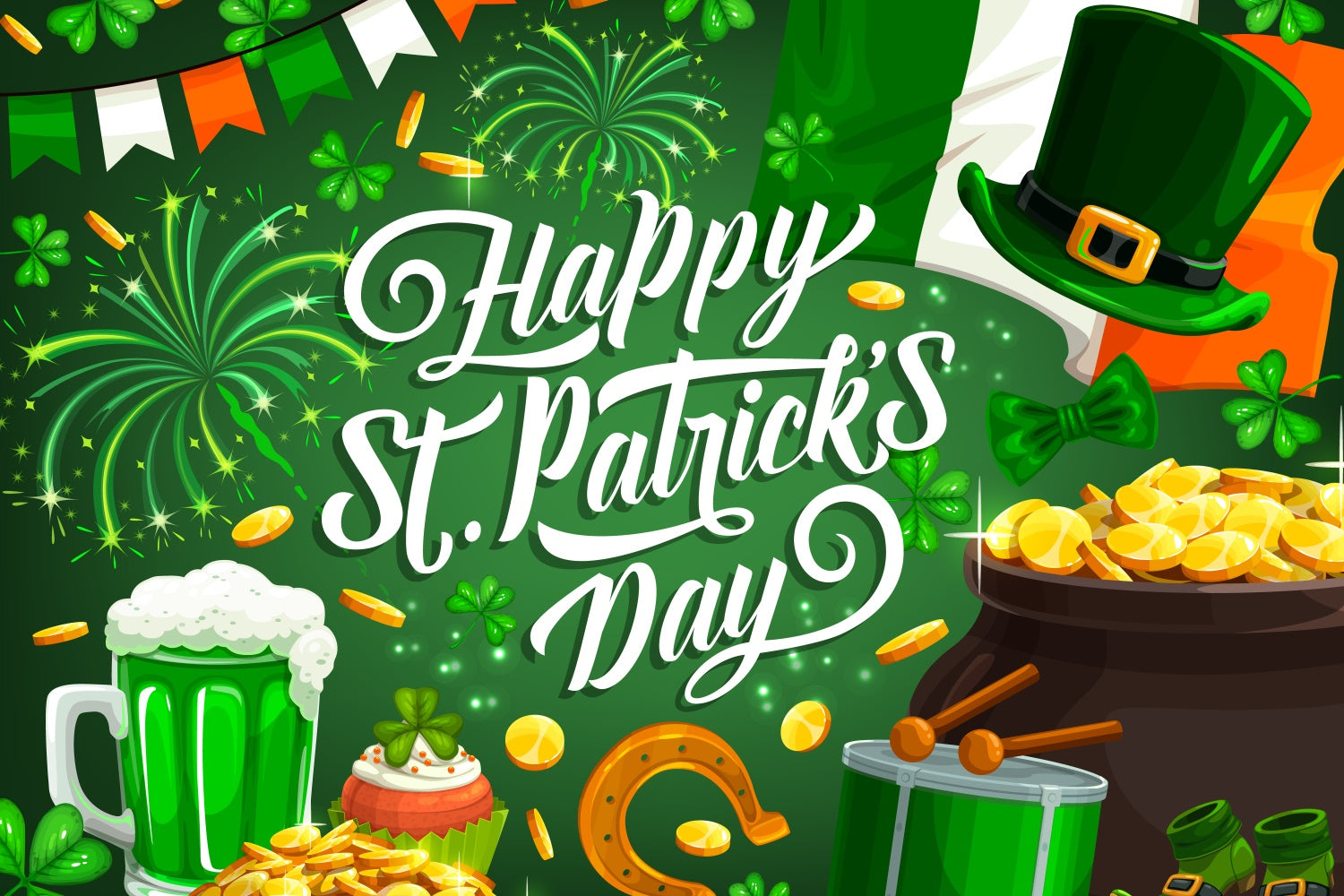 St Patrick Backdrop Shamrock Fireworks Celebration Backdrop GQ3-57