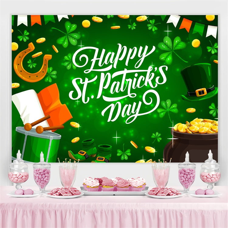 St Patricks Day Backdrops Glowing Green Shamrock Lucky Backdrop GQ3-58