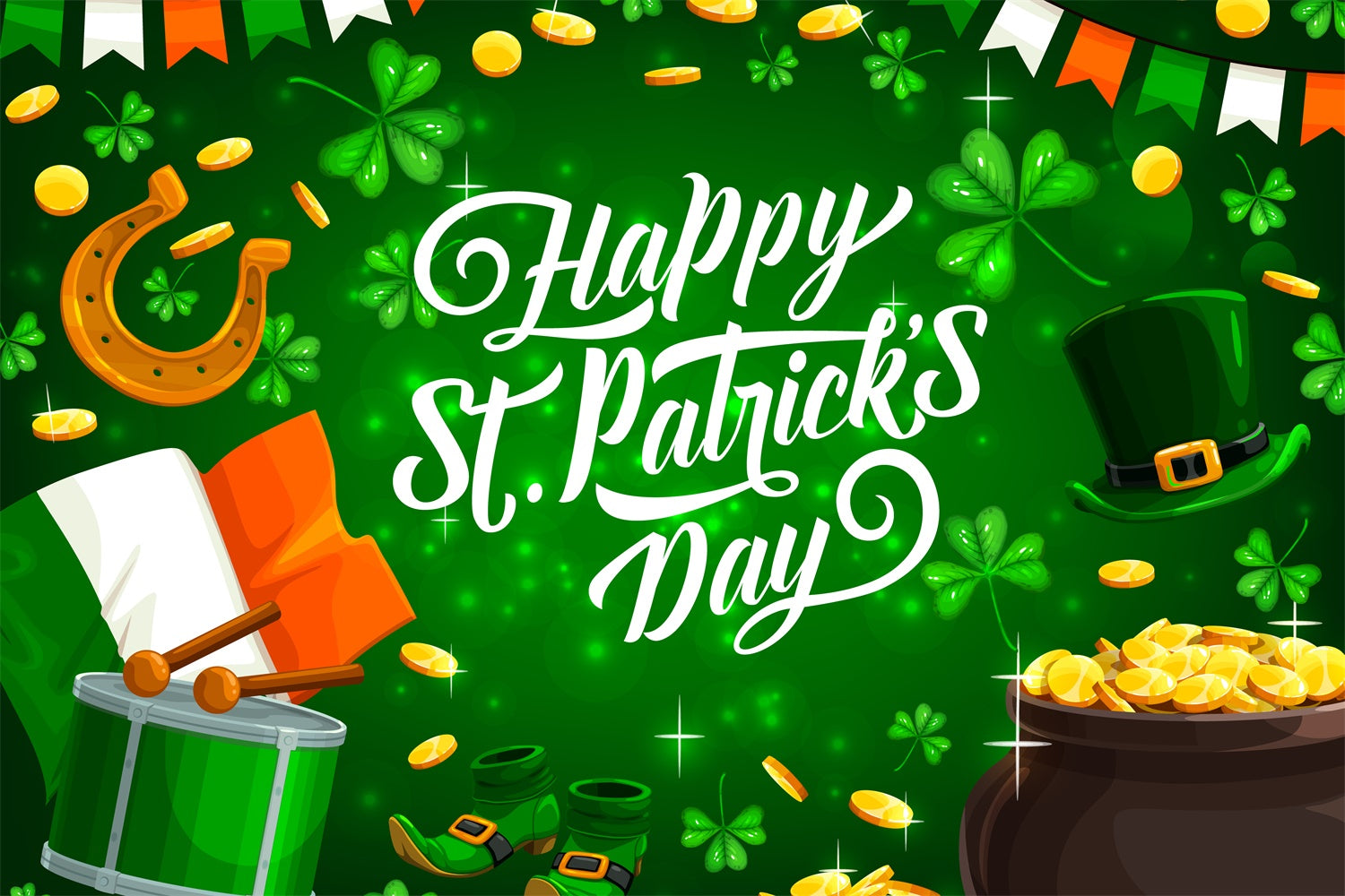 St Patricks Day Backdrops Glowing Green Shamrock Lucky Backdrop GQ3-58
