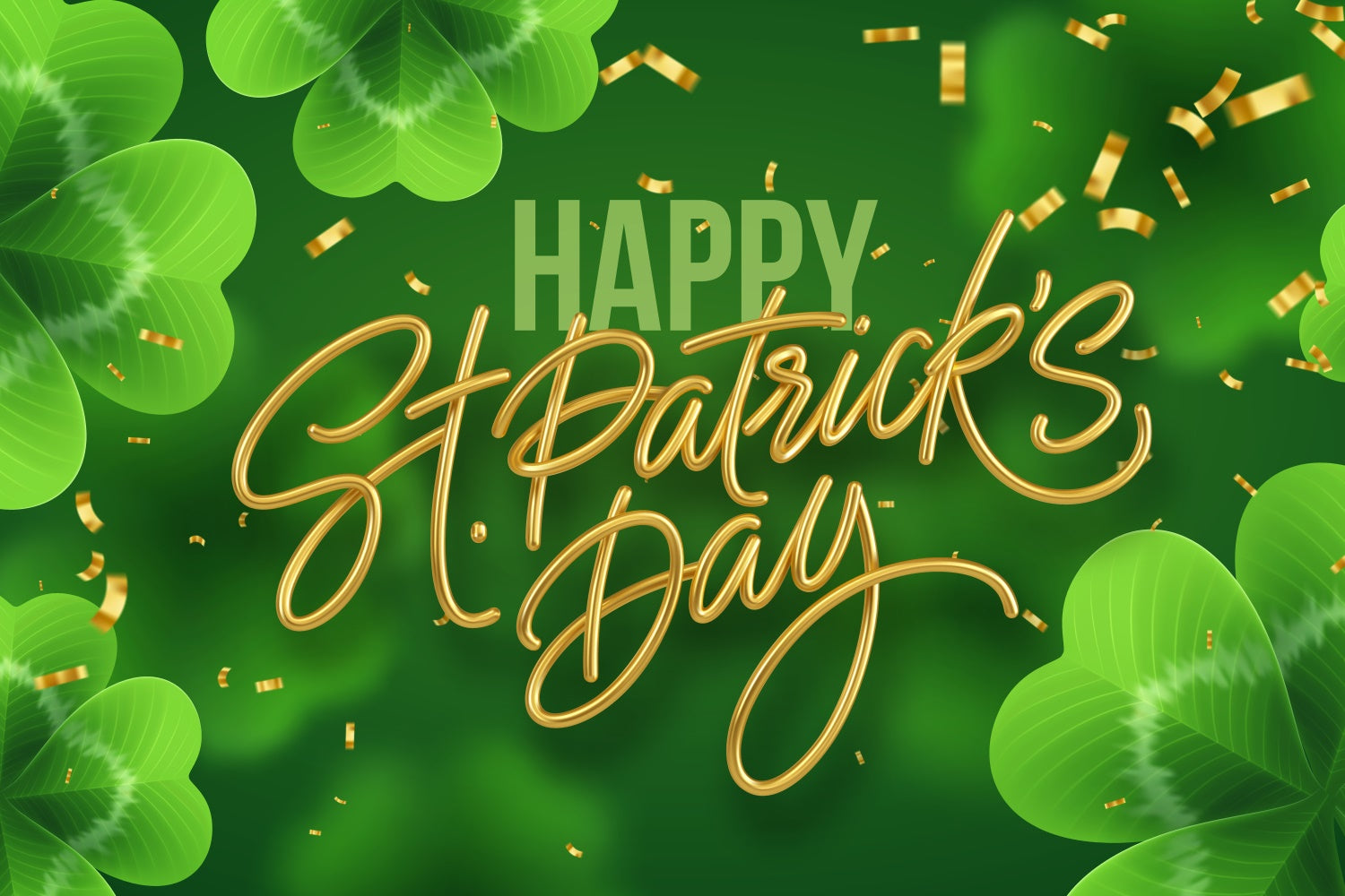 St Patrick's Backdrop Golden Confetti Green Clover Backdrop GQ3-59