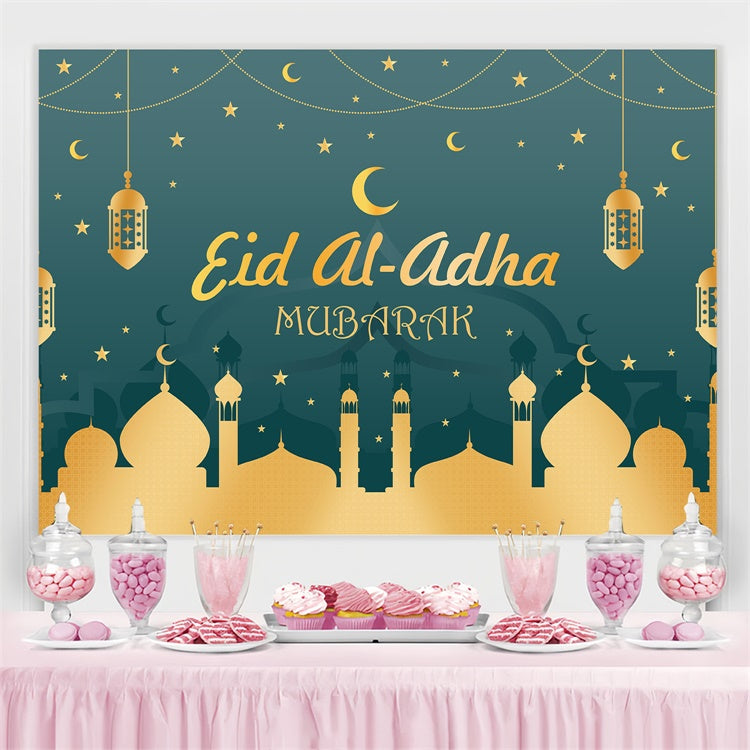 Eid Mubarak Backdrop Green Night Golden Mosque Backdrop GQ3-81