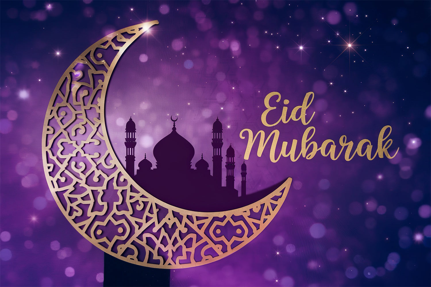 Eid Mubarak Backdrop Royal Purple Starry Celebration Backdrop GQ3-83