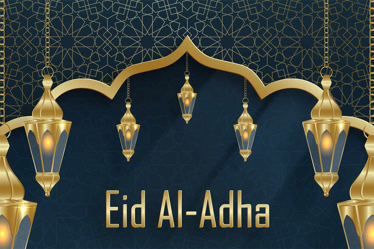 Eid Mubarak Backdrop Elegant Blue Ornate Lanterns Backdrop GQ3-86