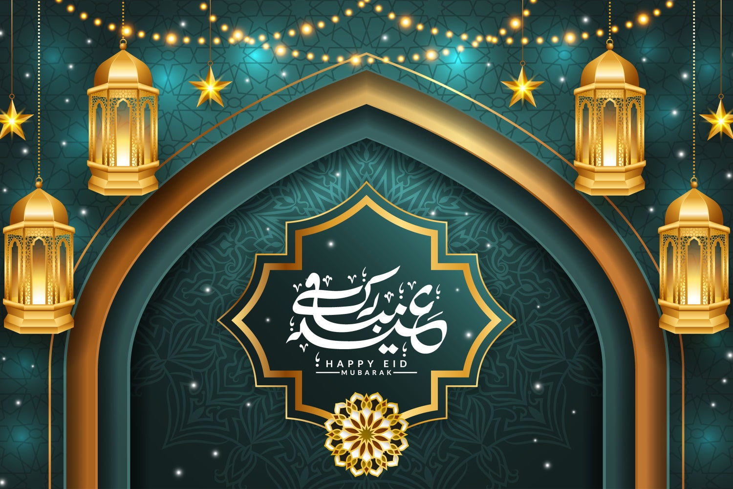 Eid Mubarak Backdrop Islamic Archway Hanging Lights Backdrop GQ3-92