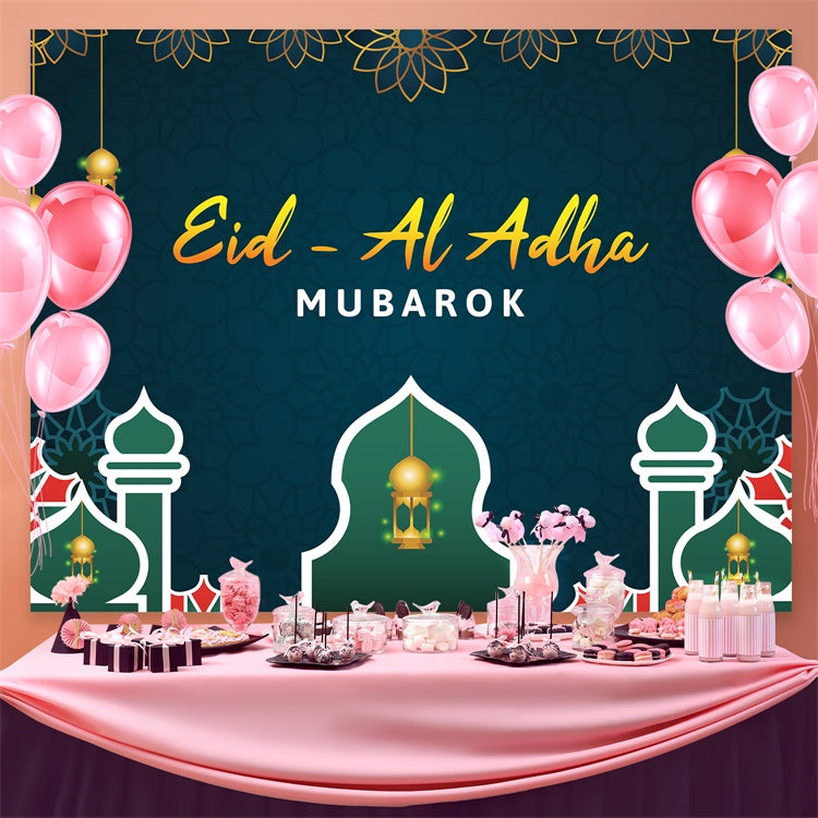 Eid Mubarak Backdrop Golden Floral Hanging Lantern Backdrop GQ3-93