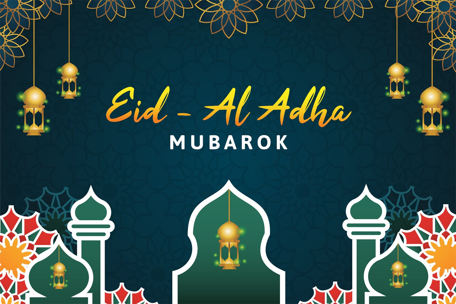Eid Mubarak Backdrop Golden Floral Hanging Lantern Backdrop GQ3-93