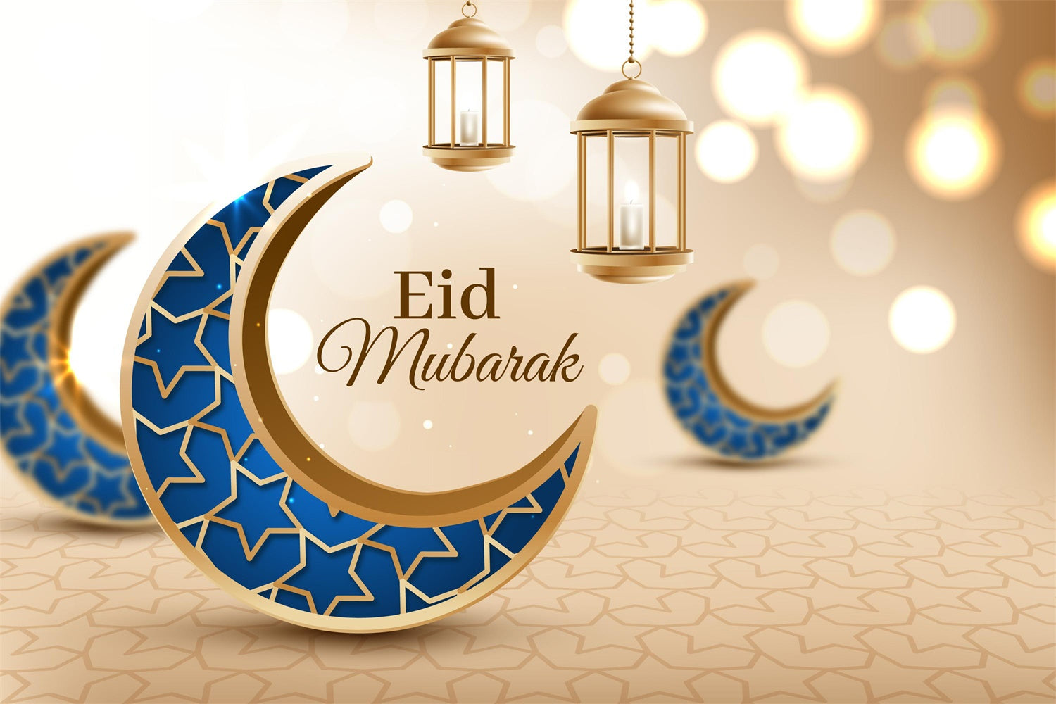 Eid Mubarak Backdrop Arabian Style Blue Gold Crescent Backdrop GQ3-98