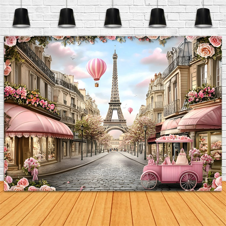 Paris Photography Backdrop Elegant Street Rose Carriage Backdrop GQ4-161